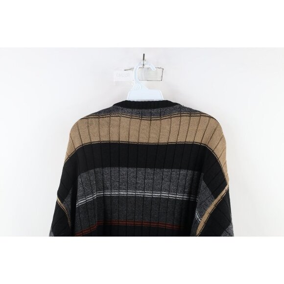 Vtg 90s Streetewar Mens XL Earth Tone Striped Color Block Ribbed Knit Sweater - Picture 8 of 9